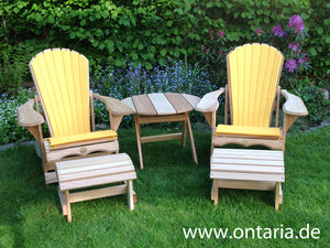 Adirondack Chairs with table and upholstered cushions