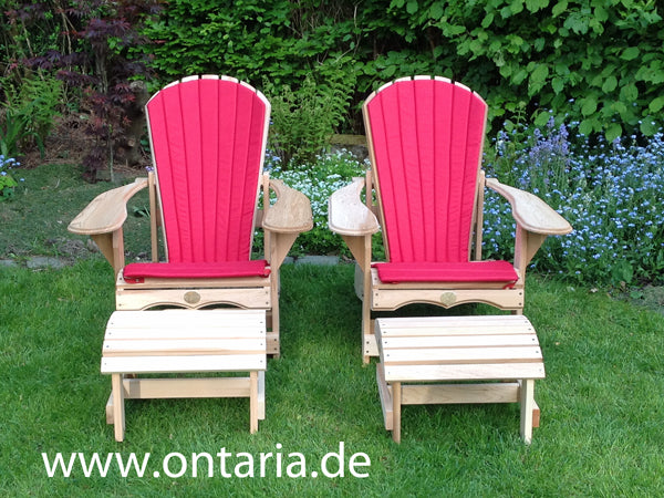 2 adjustable Adirondack comfort chairs, stool & cushion